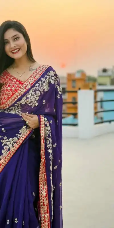 BT 411 Royal Blue in Georgette Embroidery Work & Lace Work Saree . Grab it for ₹1999. Delivery 4-6 Working Days. Shop now. | Creative Sarees, Embroidered Sarees, Bollywood Sarees, Designer Sarees, Ethnic Saree, Modern Digital sarees, Party Wear Sarees, Sarees
