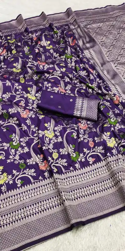 MB 105 Royal Purple in Color Khaddi Pashmina Lace Work & Zari Work Saree . Special Price ₹1999. Delivery 4-6 Working Days. Shop now. | Creative Sarees, Embroidered Sarees, Bollywood Sarees, Designer Sarees, Ethnic Saree, Modern Digital sarees, Party Wear Sarees, Sarees