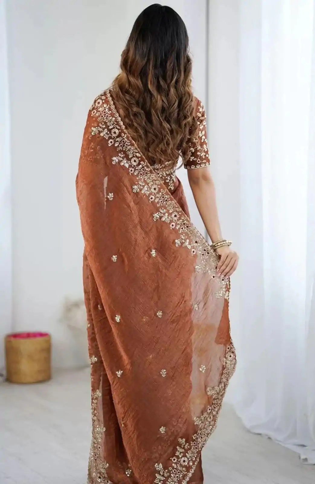 AC MISTY Rust in Fandy Chiffon Embroidery Work & Sequins Work Saree . Available at ₹1999 only. Delivery 4-6 Working Days. Shop now. | Creative Sarees, Embroidered Sarees, Bollywood Sarees, Designer Sarees, Ethnic Saree, Modern Digital sarees, Party Wear Sarees, Sarees
