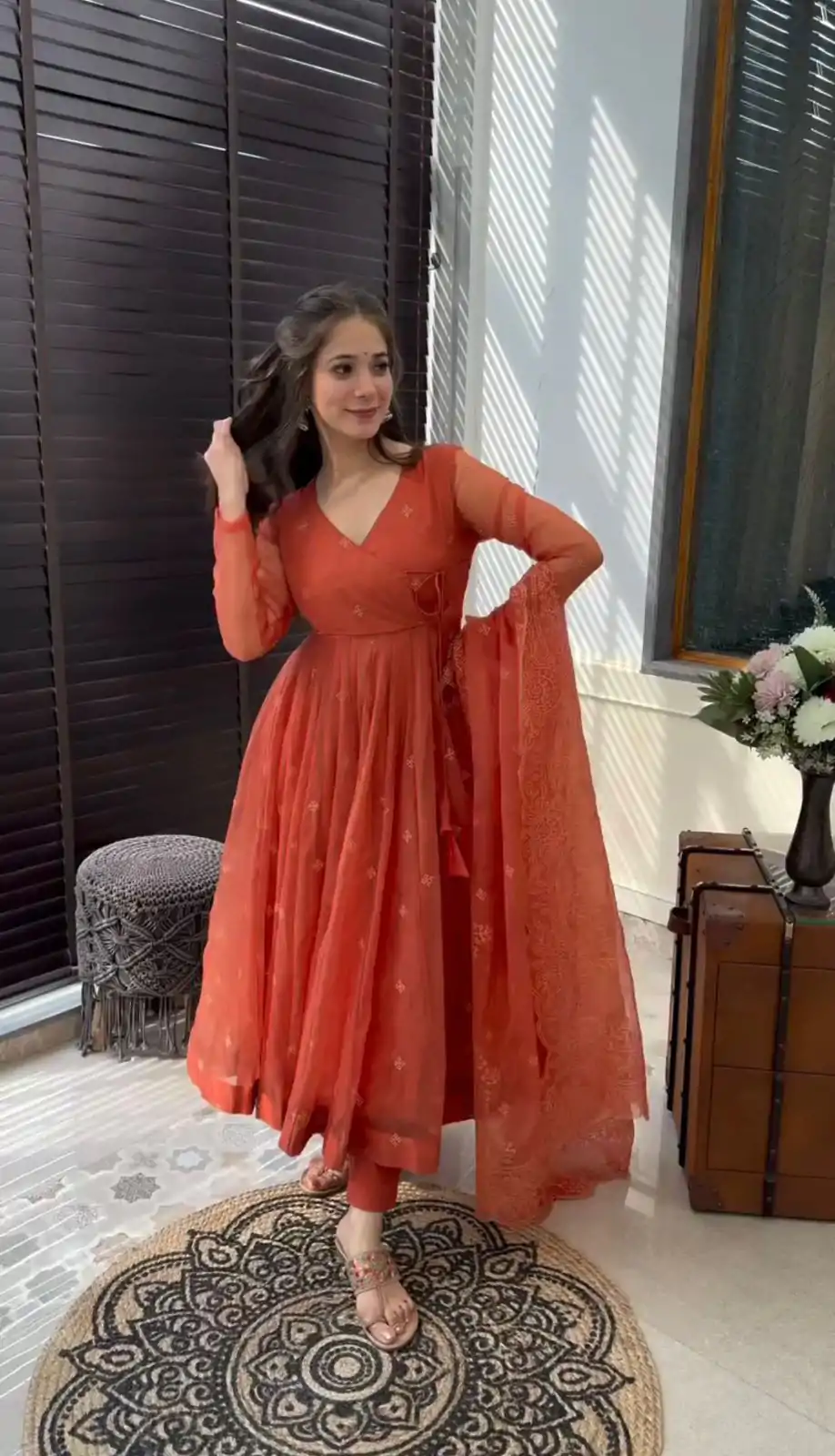 SRK 5184 Rust Color Georgette Embroidery Work Salwar Suit Wedding, Party, Festive, Events Expected Delivery 4-6 Working Days @ 2049/- | Casual Suits, Jump Suits, Creative suits, Designer Suits, Palazzo Suits, Party Wear Suits, Patiala Suits, Salwar suit, Straight Suits