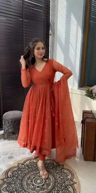 SRK 5184 Rust Color Georgette Embroidery Work Salwar Suit Wedding, Party, Festive, Events Expected Delivery 4-6 Working Days @ 2049/- | Casual Suits, Jump Suits, Creative suits, Designer Suits, Palazzo Suits, Party Wear Suits, Patiala Suits, Salwar suit, Straight Suits