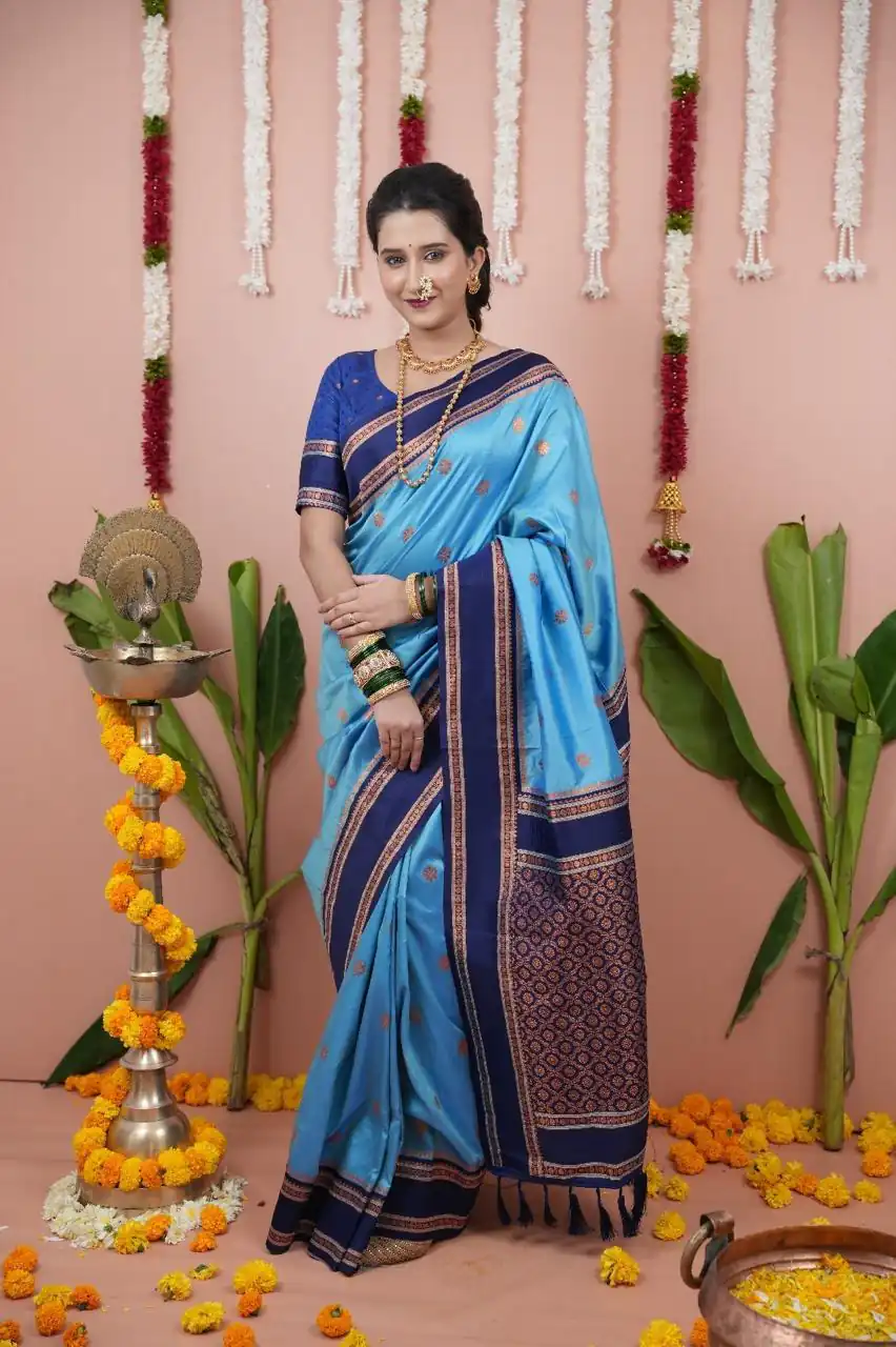 MS 536 Sky Blue Color Banarasi Silk Saree with Zari Work. Wedding, Party, Festive, Events, Available at ₹1699 only. Delivery 4-6 Working Days. Shop now. | Creative Sarees, Embroidered Sarees, Bollywood Sarees, Designer Sarees, Ethnic Saree, Modern Digital sarees, Party Wear Sarees, Sarees