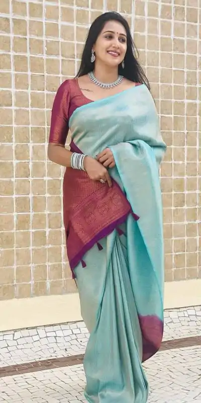 KP 4084 Sky Blue Soft Lichi Silk Saree with Lace Work & Lace Border. Festive Deal ₹1399. Delivery 4-6 Working Days. Shop now. | Creative Sarees, Embroidered Sarees, Bollywood Sarees, Designer Sarees, Ethnic Saree, Modern Digital sarees, Party Wear Sarees, Sarees