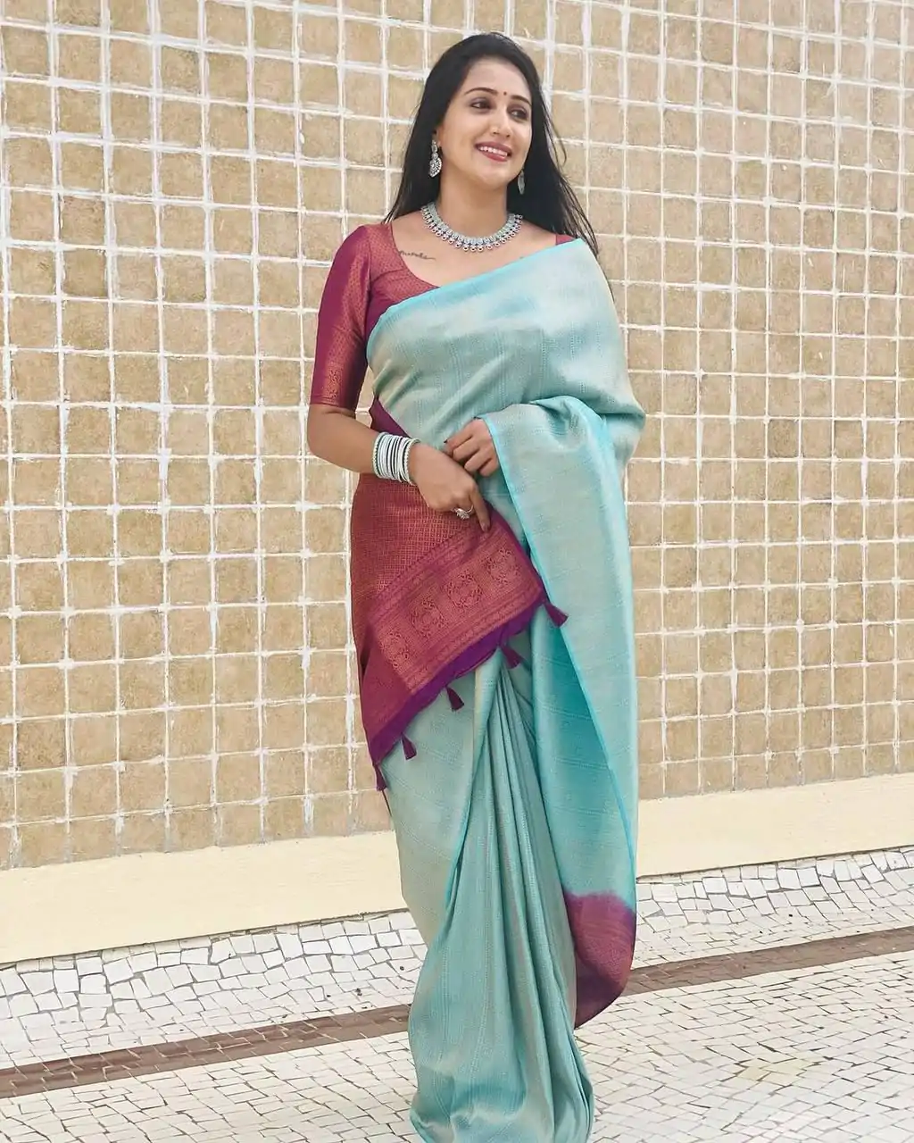 KP 4084 Sky Blue Soft Lichi Silk Saree with Lace Work & Lace Border. Festive Deal ₹1399. Delivery 4-6 Working Days. Shop now. | Creative Sarees, Embroidered Sarees, Bollywood Sarees, Designer Sarees, Ethnic Saree, Modern Digital sarees, Party Wear Sarees, Sarees