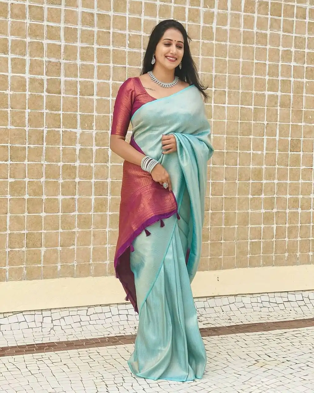 KP 4084 Sky Blue Soft Lichi Silk Saree with Lace Work & Lace Border. Festive Deal ₹1399. Delivery 4-6 Working Days. Shop now. | Creative Sarees, Embroidered Sarees, Bollywood Sarees, Designer Sarees, Ethnic Saree, Modern Digital sarees, Party Wear Sarees, Sarees