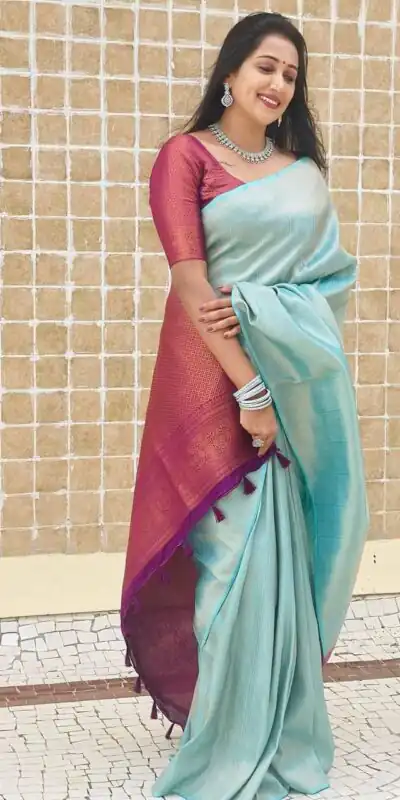KP 4084 Sky Blue Soft Lichi Silk Saree with Lace Work & Lace Border. Festive Deal ₹1399. Delivery 4-6 Working Days. Shop now. | Creative Sarees, Embroidered Sarees, Bollywood Sarees, Designer Sarees, Ethnic Saree, Modern Digital sarees, Party Wear Sarees, Sarees