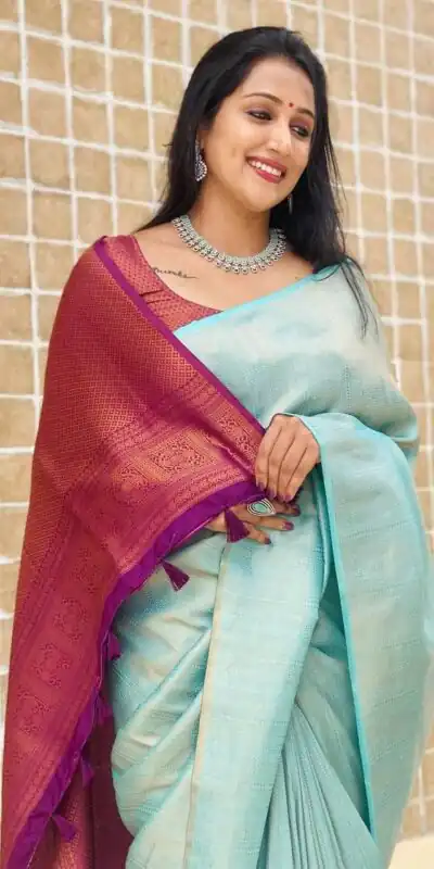 KP 4084 Sky Blue Soft Lichi Silk Saree with Lace Work & Lace Border. Festive Deal ₹1399. Delivery 4-6 Working Days. Shop now. | Creative Sarees, Embroidered Sarees, Bollywood Sarees, Designer Sarees, Ethnic Saree, Modern Digital sarees, Party Wear Sarees, Sarees