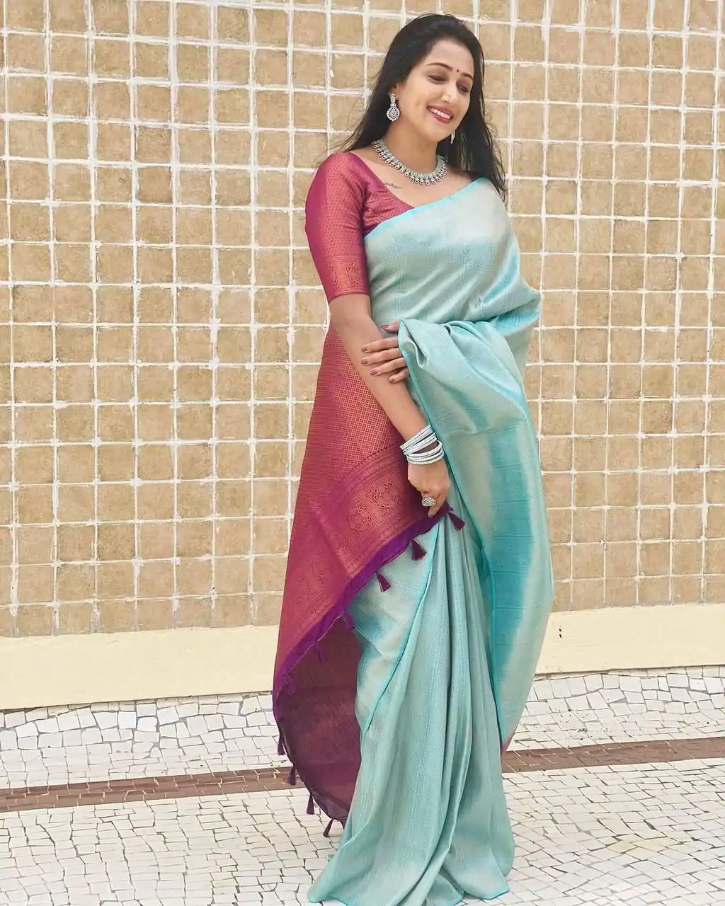 KP 4084 Sky Blue Soft Lichi Silk Saree with Lace Work & Lace Border. Festive Deal ₹1399. Delivery 4-6 Working Days. Shop now. | Creative Sarees, Embroidered Sarees, Bollywood Sarees, Designer Sarees, Ethnic Saree, Modern Digital sarees, Party Wear Sarees, Sarees