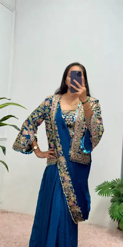 ST 1074 Teal Color Chinon Saree with Embroidery Work & Lace Work. Wedding, Party, Festive, Events, Best Price ₹2399. Delivery 4-6 Working Days. Shop now. | Creative Sarees, Embroidered Sarees, Bollywood Sarees, Designer Sarees, Ethnic Saree, Modern Digital sarees, Party Wear Sarees, Sarees