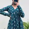 INLI Plume Teal Color Cotton with Designer Printed Work Kurti . Wedding, Party, Festive, Events, Best Price ₹1299. Delivery 4-6 Working Days. Shop now. | Bollywood Kurti, Creative Kurtis, Designer Kurti, Kurti, Party Wear Kurti, Selfie Kurti