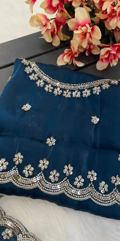 BT 400 Teal in Jimmy Chou Silk Embroidery Work & Lace Work Saree . Grab it for ₹2999. Delivery 4-6 Working Days. Shop now. | Creative Sarees, Embroidered Sarees, Bollywood Sarees, Designer Sarees, Ethnic Saree, Modern Digital sarees, Party Wear Sarees, Sarees