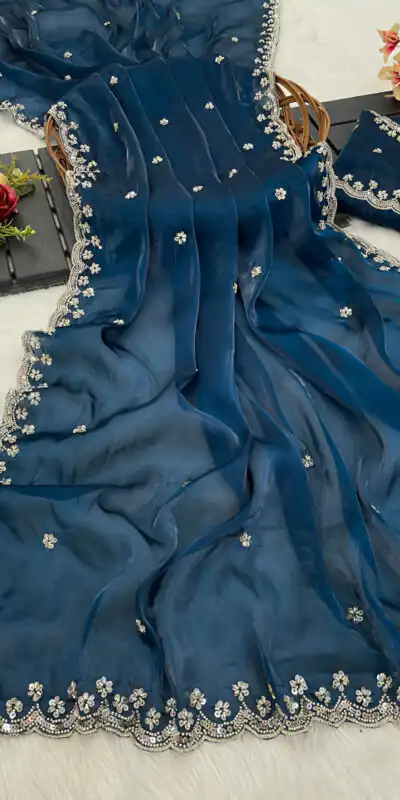 BT 400 Teal in Jimmy Chou Silk Embroidery Work & Lace Work Saree . Grab it for ₹2999. Delivery 4-6 Working Days. Shop now. | Creative Sarees, Embroidered Sarees, Bollywood Sarees, Designer Sarees, Ethnic Saree, Modern Digital sarees, Party Wear Sarees, Sarees