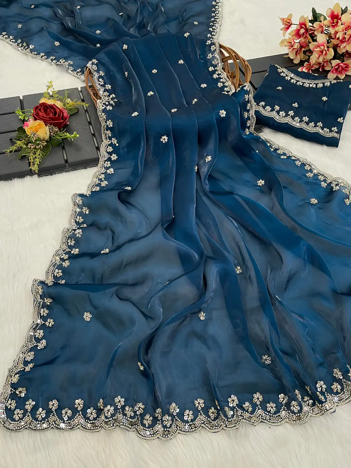 BT 400 Teal in Jimmy Chou Silk Embroidery Work & Lace Work Saree . Grab it for ₹2999. Delivery 4-6 Working Days. Shop now. | Creative Sarees, Embroidered Sarees, Bollywood Sarees, Designer Sarees, Ethnic Saree, Modern Digital sarees, Party Wear Sarees, Sarees