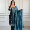 Teal Star Georgette Lace Work Salwar Suit