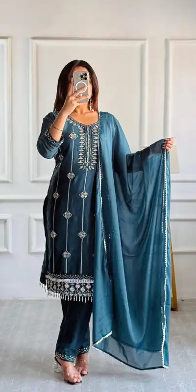 VLM 249 Teal Star Georgette Salwar Suit with Lace Work. Wedding, Party, Festive, Events Grab it for ₹1799. Delivery 4-6 Working Days. Shop now. | Casual Suits, Jump Suits, Creative suits, Designer Suits, Palazzo Suits, Party Wear Suits, Patiala Suits, Salwar suit, Straight Suits