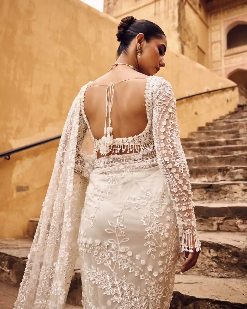 DF 3438 White Butterfly Net Saree with Sequins Work & Embroidery Work. Introductory Price ₹1799. Delivery 4-6 Working Days. Shop now. | Creative Sarees, Embroidered Sarees, Bollywood Sarees, Designer Sarees, Ethnic Saree, Modern Digital sarees, Party Wear Sarees, Sarees