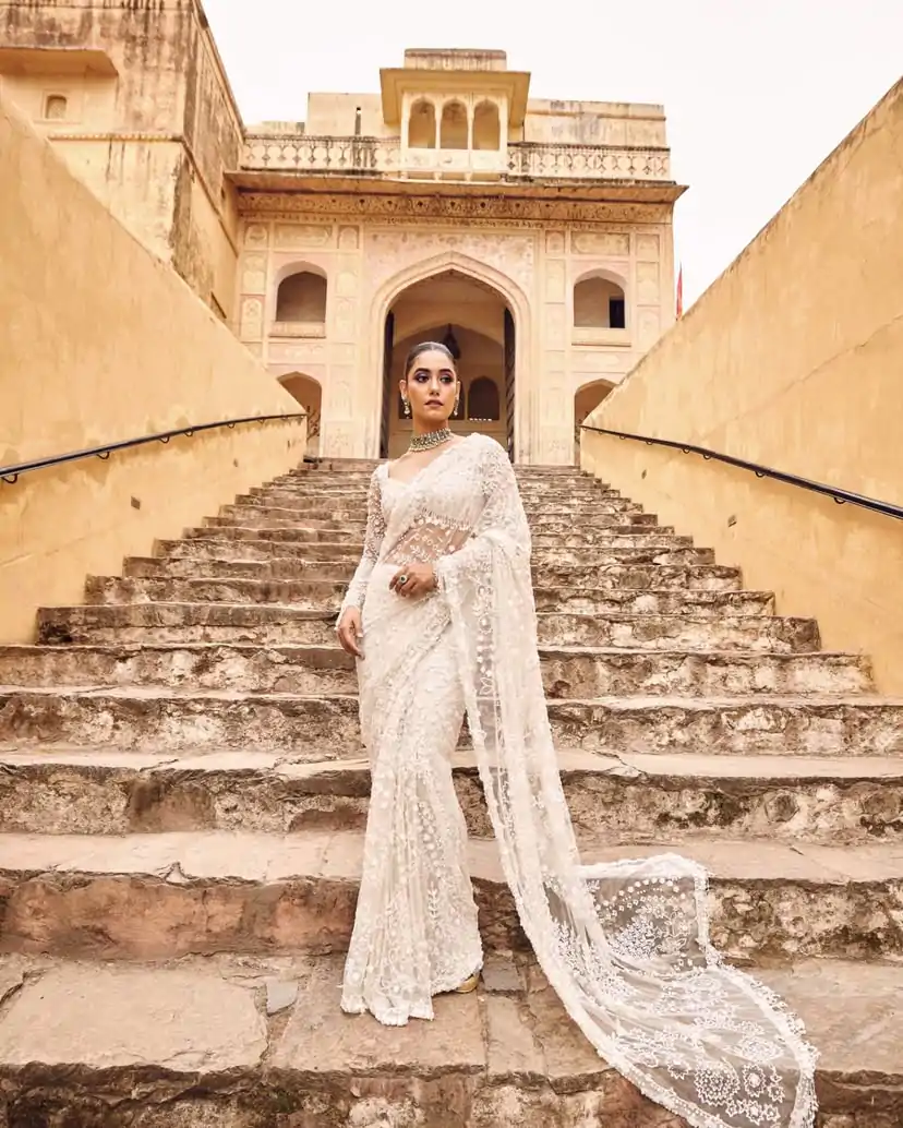 DF 3438 White Butterfly Net Saree with Sequins Work & Embroidery Work. Introductory Price ₹1799. Delivery 4-6 Working Days. Shop now. | Creative Sarees, Embroidered Sarees, Bollywood Sarees, Designer Sarees, Ethnic Saree, Modern Digital sarees, Party Wear Sarees, Sarees