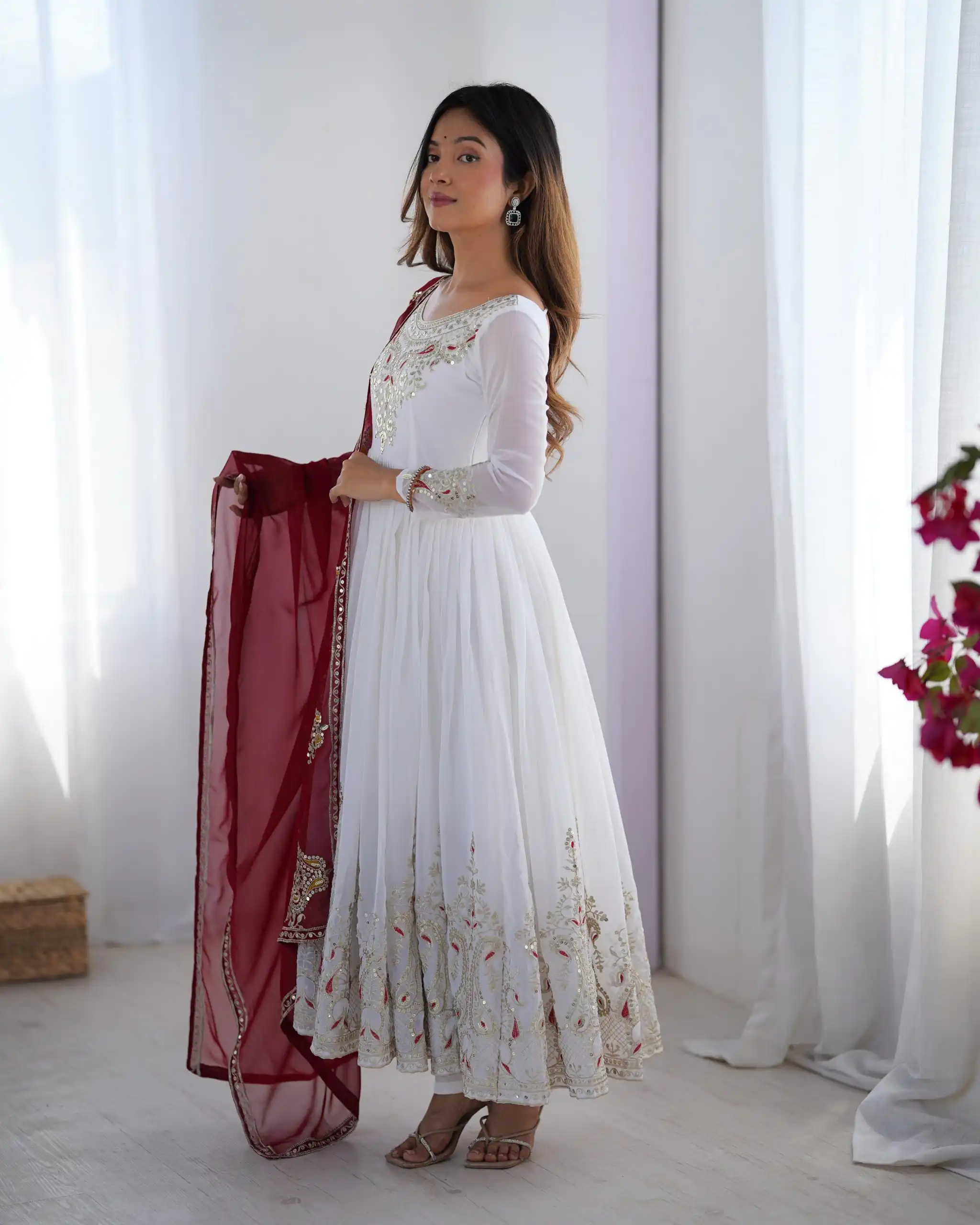 ZF 5008 White Georgette Gown with Embroidery Work. Wedding, Party, Festive, Events, Special Price ₹2049. Delivery 4-6 Working Days. Shop now. | Casual Suits, Jump Suits, Creative suits, Designer Suits, Palazzo Suits, Party Wear Suits, Patiala Suits, Salwar suit, Straight Suits