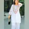 White Natural Crep Silk Embroidery Work Salwar Suit