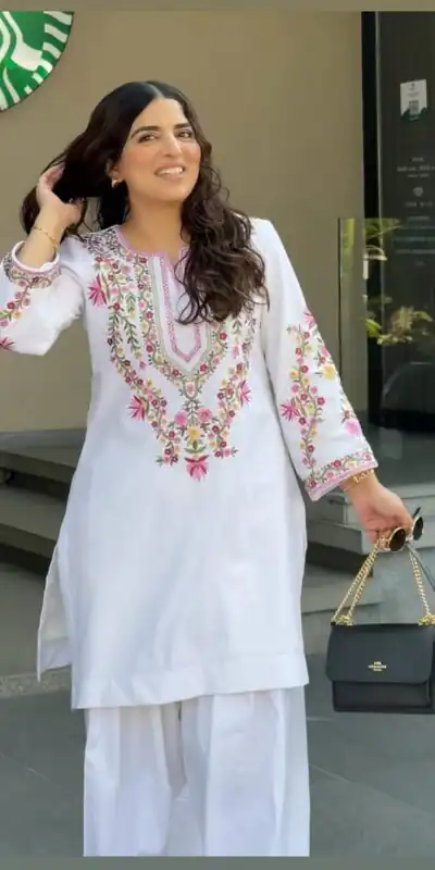 SRK 5272 White Natural Crep Silk with Embroidery Work Salwar Suit . Affordable Price ₹1799. Delivery 4-6 Working Days. Shop now. | Casual Suits, Jump Suits, Creative suits, Designer Suits, Palazzo Suits, Party Wear Suits, Patiala Suits, Salwar suit, Straight Suits