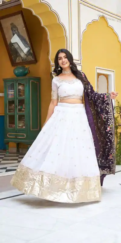 Ram 140 White Pure Crunchy Lehenga Choli with Embroidery Work & Lace Work. Affordable Price ₹2549. Delivery 4-6 Working Days. Shop now. | Bollywood Lehenga, Creative Lehenga, Designer Lehenga, Embroidered Lehenga, Lehenga, Party Wear Lehenga