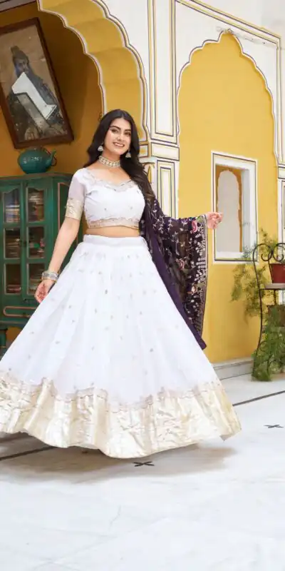 Ram 140 White Pure Crunchy Lehenga Choli with Embroidery Work & Lace Work. Affordable Price ₹2549. Delivery 4-6 Working Days. Shop now. | Bollywood Lehenga, Creative Lehenga, Designer Lehenga, Embroidered Lehenga, Lehenga, Party Wear Lehenga