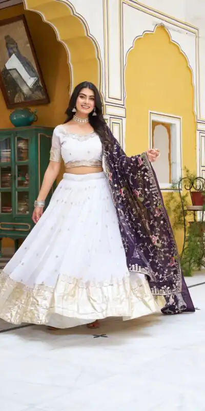 Ram 140 White Pure Crunchy Lehenga Choli with Embroidery Work & Lace Work. Affordable Price ₹2549. Delivery 4-6 Working Days. Shop now. | Bollywood Lehenga, Creative Lehenga, Designer Lehenga, Embroidered Lehenga, Lehenga, Party Wear Lehenga