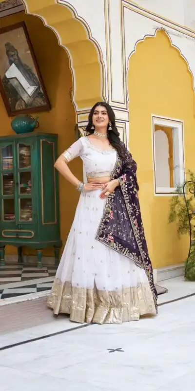 Ram 140 White Pure Crunchy Lehenga Choli with Embroidery Work & Lace Work. Affordable Price ₹2549. Delivery 4-6 Working Days. Shop now. | Bollywood Lehenga, Creative Lehenga, Designer Lehenga, Embroidered Lehenga, Lehenga, Party Wear Lehenga