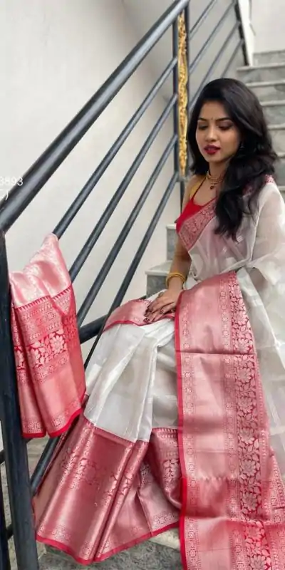 KPR 148 White Soft Lichi Silk Saree Perfect for Wedding, Party, Mehendi, Ganesh Chaturthi, Raksha Bandhan – . Introductory Price ₹1449. Delivery 4-6 | Creative Sarees, Embroidered Sarees, Bollywood Sarees, Designer Sarees, Ethnic Saree, Modern Digital sarees, Party Wear Sarees, Sarees