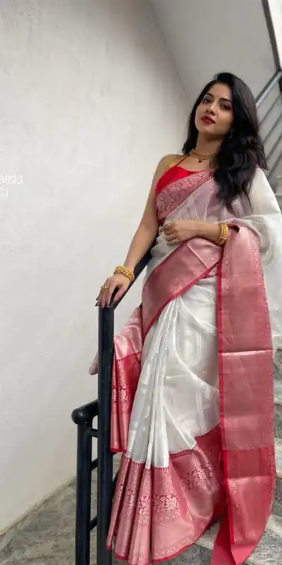 KPR 148 White Soft Lichi Silk Saree Perfect for Wedding, Party, Mehendi, Ganesh Chaturthi, Raksha Bandhan – . Introductory Price ₹1449. Delivery 4-6 | Creative Sarees, Embroidered Sarees, Bollywood Sarees, Designer Sarees, Ethnic Saree, Modern Digital sarees, Party Wear Sarees, Sarees