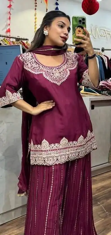 ND 5029 Wine Chinon Silk with Lace Work & Embroidery Work Salwar Suit . Special Price ₹2099. Delivery 4-6 Working Days. Shop now. | Casual Suits, Jump Suits, Creative suits, Designer Suits, Palazzo Suits, Party Wear Suits, Patiala Suits, Salwar suit, Straight Suits