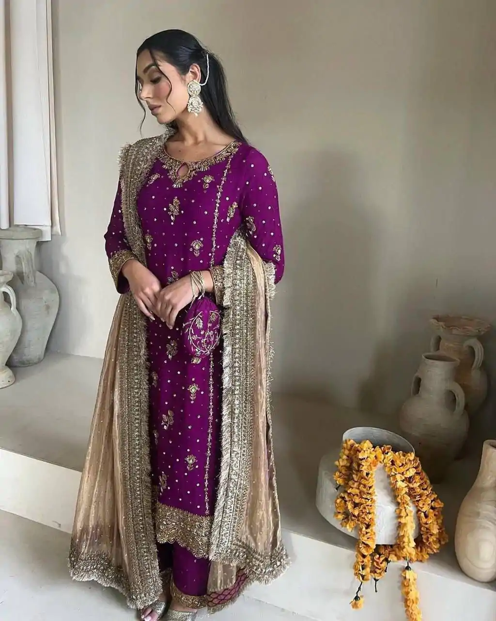 LG 1923 Wine Color Faux Georgette With Sequence Handmade Moti Work Salwar Suit Casual, Wedding, Party, Festive, Events Etc.4-6 Working Days@ 2149/-only | Casual Suits, Jump Suits, Creative suits, Designer Suits, Palazzo Suits, Party Wear Suits, Patiala Suits, Salwar suit, Straight Suits