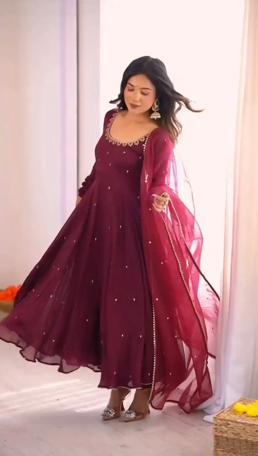 ZSR 3148 Wine Fox Georgette Gown Perfect for Wedding, Party, Traditional Day, Diwali, Anniversary – . Introductory Price ₹1949. Delivery 4-6 Working Days | Bollywood Gowns, Creative Gowns, Designer Gowns, Embroidered Gowns, Gowns, Party Wear Gowns