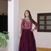 Ram 082 Wine Fox Georgette Gown Perfect for Wedding, Party, Sangeet, Durga Puja, Reception – . Grab it for ₹1849. Delivery 4-6 Working Days. Shop now. | Casual Suits, Jump Suits, Creative suits, Designer Suits, Palazzo Suits, Party Wear Suits, Patiala Suits, Salwar suit, Straight Suits