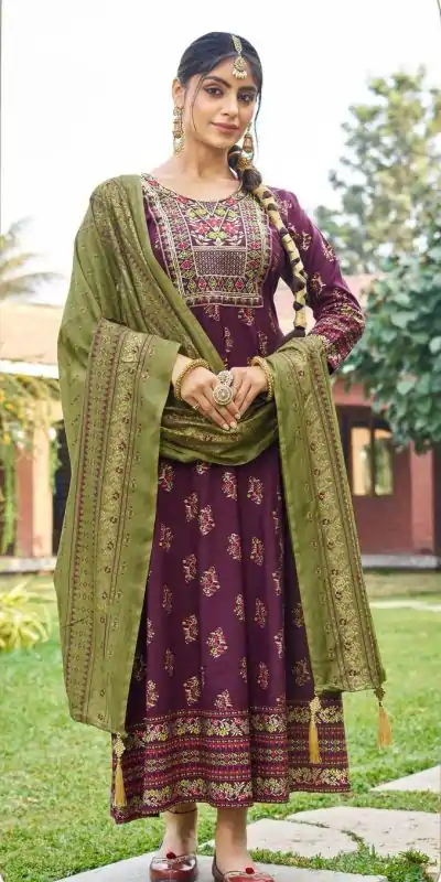 INLI Masakali 7.0 Wine Color in Color Rayon Embroidery Work Gown . Exclusive Offer ₹1849. Delivery 4-6 Working Days. Shop now. | Bollywood Gowns, Creative Gowns, Designer Gowns, Embroidered Gowns, Gowns, Party Wear Gowns