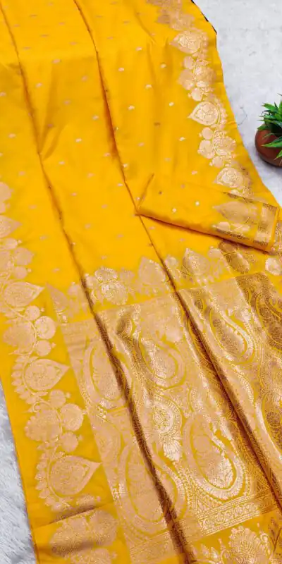 MB 142 Yellow Banarasi Silk with Zari Work & Lace Work Saree . Affordable Price ₹1899. Delivery 4-6 Working Days. Shop now. | Creative Sarees, Embroidered Sarees, Bollywood Sarees, Designer Sarees, Ethnic Saree, Modern Digital sarees, Party Wear Sarees, Sarees