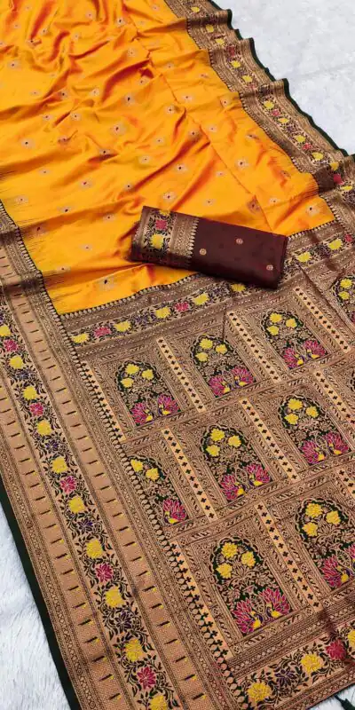 MB 18 Yellow Color Banarasi silk Saree with Zari Work & Lace Work. Affordable Price ₹2449. Delivery 4-6 Working Days. Shop now. | Creative Sarees, Embroidered Sarees, Bollywood Sarees, Designer Sarees, Ethnic Saree, Modern Digital sarees, Party Wear Sarees, Sarees