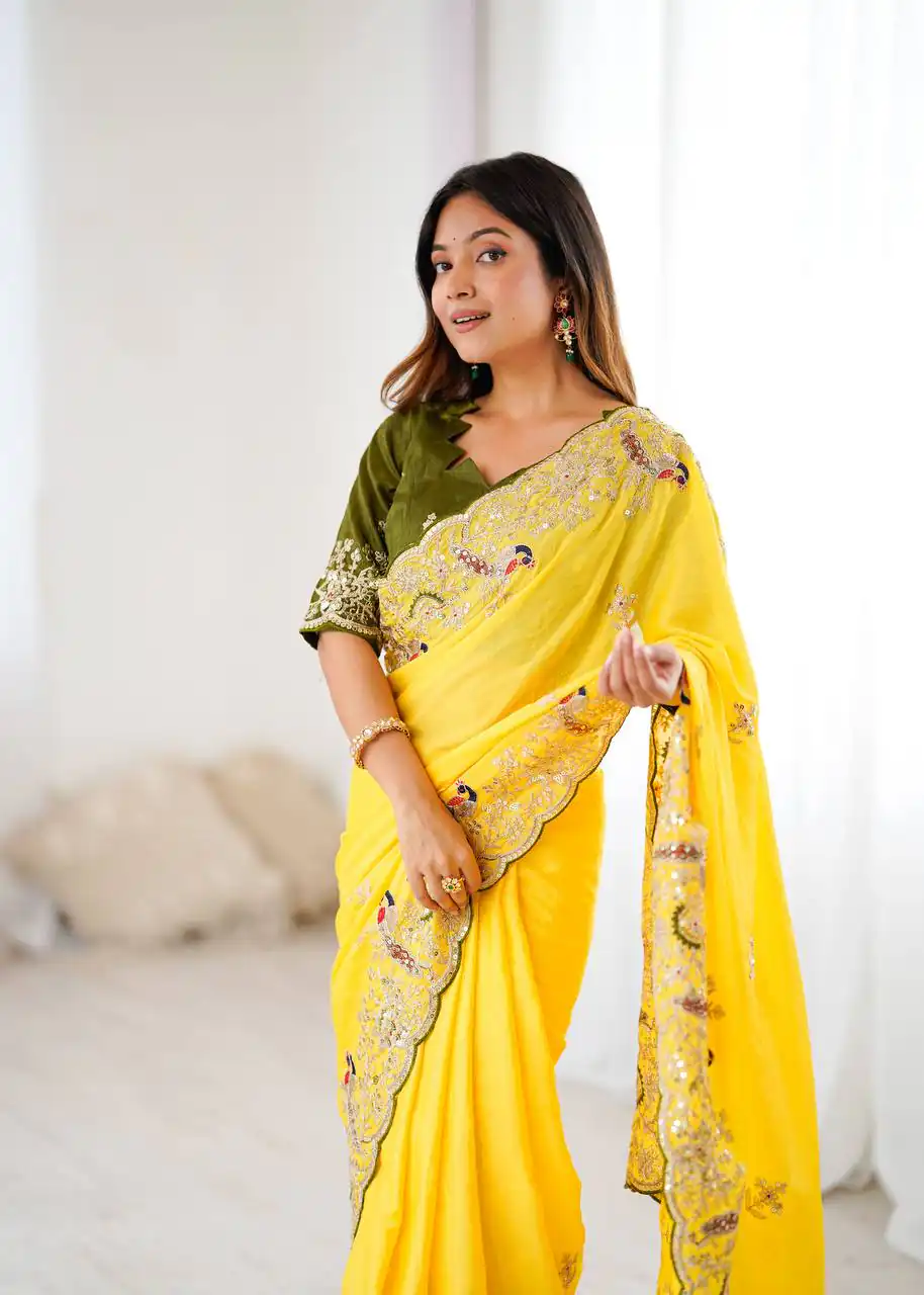 KP 3038 Yellow Soft Lichi Silk with Lace Border & Lace Work Saree . Special Price ₹1349. Delivery 4-6 Working Days. Shop now. | Creative Sarees, Embroidered Sarees, Bollywood Sarees, Designer Sarees, Ethnic Saree, Modern Digital sarees, Party Wear Sarees, Sarees