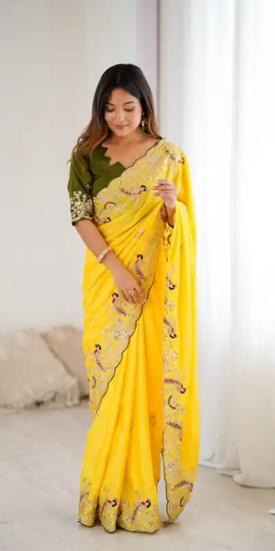 KP 3038 Yellow Soft Lichi Silk with Lace Border & Lace Work Saree . Special Price ₹1349. Delivery 4-6 Working Days. Shop now. | Creative Sarees, Embroidered Sarees, Bollywood Sarees, Designer Sarees, Ethnic Saree, Modern Digital sarees, Party Wear Sarees, Sarees