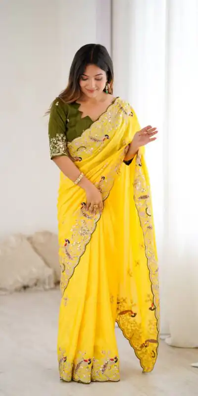 KP 3038 Yellow Soft Lichi Silk with Lace Border & Lace Work Saree . Special Price ₹1349. Delivery 4-6 Working Days. Shop now. | Creative Sarees, Embroidered Sarees, Bollywood Sarees, Designer Sarees, Ethnic Saree, Modern Digital sarees, Party Wear Sarees, Sarees