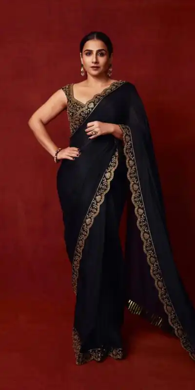 BT 430 Black in Chinno Silk Designer Work Saree . Wedding, Party, Festive, Events, Now at just ₹1749. Delivery 4-6 Working Days. Shop now. | Creative Sarees, Embroidered Sarees, Bollywood Sarees, Designer Sarees, Ethnic Saree, Modern Digital sarees, Party Wear Sarees, Sarees