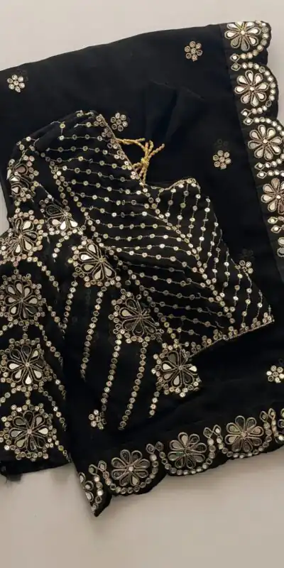 DF 3457 Black Color Georgette Sequence Original Mirror Work Saree Casual, Wedding, Festive, Events . Expected Delivery  4-6 Working Days @2099/- only                                                                                | Creative Sarees, Embroidered Sarees, Bollywood Sarees, Designer Sarees, Ethnic Saree, Modern Digital sarees, Party Wear Sarees, Sarees