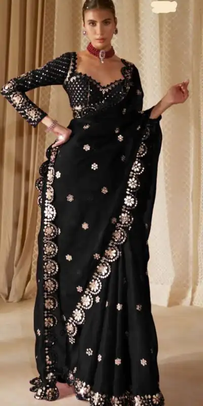DF 3457 Black Color Georgette Sequence Original Mirror Work Saree Casual, Wedding, Festive, Events . Expected Delivery  4-6 Working Days @2099/- only                                                                                | Creative Sarees, Embroidered Sarees, Bollywood Sarees, Designer Sarees, Ethnic Saree, Modern Digital sarees, Party Wear Sarees, Sarees
