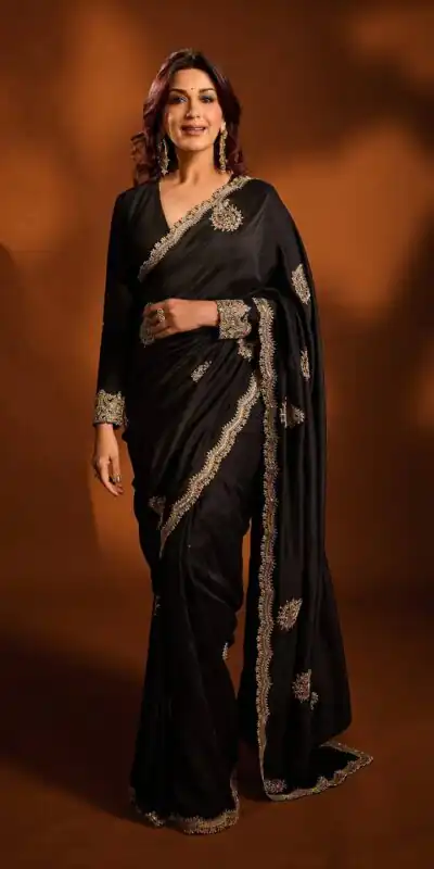 BT 1304 Black Rangoli Crush Silk Saree with Sequins Work & Embroidery Work. Now at just ₹1999. Delivery 4-6 Working Days. Shop now. | Creative Sarees, Embroidered Sarees, Bollywood Sarees, Designer Sarees, Ethnic Saree, Modern Digital sarees, Party Wear Sarees, Sarees