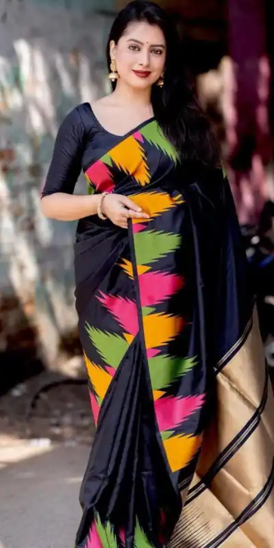 KP 6042 Black Color Soft Lichi Silk Saree with Lace Border & Lace Work. Get it for ₹1399. Delivery 4-6 Working Days. Shop now. | Creative Sarees, Embroidered Sarees, Bollywood Sarees, Designer Sarees, Ethnic Saree, Modern Digital sarees, Party Wear Sarees, Sarees