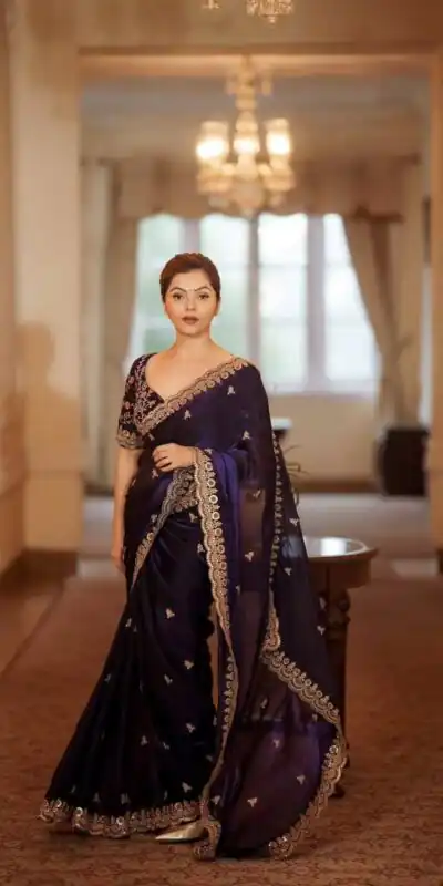 Blue Fandy Satin Silk Zari Work Saree