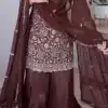 Brown Faux Georgette Sequence Work Salwar Suit