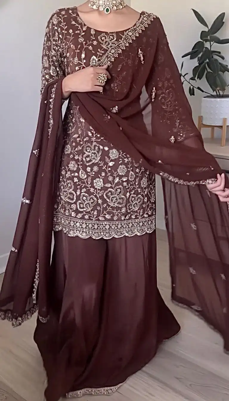 SRK 5304 Brown Heavy Faux Georgette Salwar Suit Perfect for Wedding, Party, Pooja, Makar Sankranti, Sangeet – . Affordable Price ₹1999. Delivery 4-6 W | Bollywood Lehenga, Creative Lehenga, Designer Lehenga, Embroidered Lehenga, Lehenga, Party Wear Lehenga