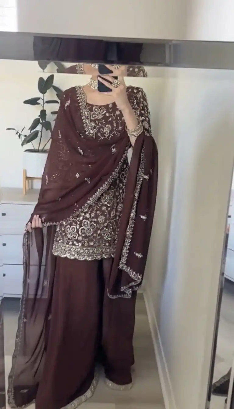 SRK 5304 Brown Heavy Faux Georgette Salwar Suit Perfect for Wedding, Party, Pooja, Makar Sankranti, Sangeet – . Affordable Price ₹1999. Delivery 4-6 W | Bollywood Lehenga, Creative Lehenga, Designer Lehenga, Embroidered Lehenga, Lehenga, Party Wear Lehenga