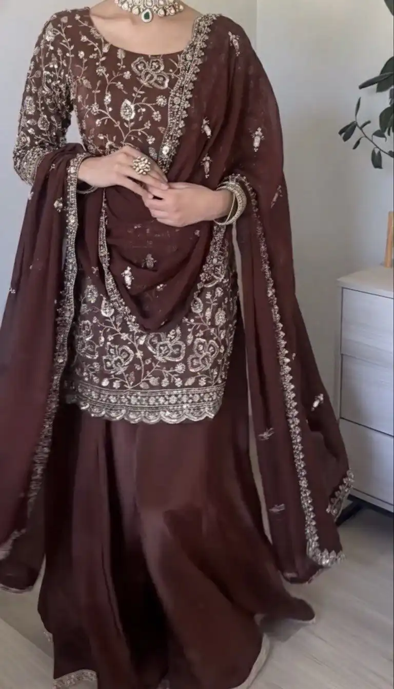 SRK 5304 Brown Heavy Faux Georgette Salwar Suit Perfect for Wedding, Party, Pooja, Makar Sankranti, Sangeet – . Affordable Price ₹1999. Delivery 4-6 W | Bollywood Lehenga, Creative Lehenga, Designer Lehenga, Embroidered Lehenga, Lehenga, Party Wear Lehenga